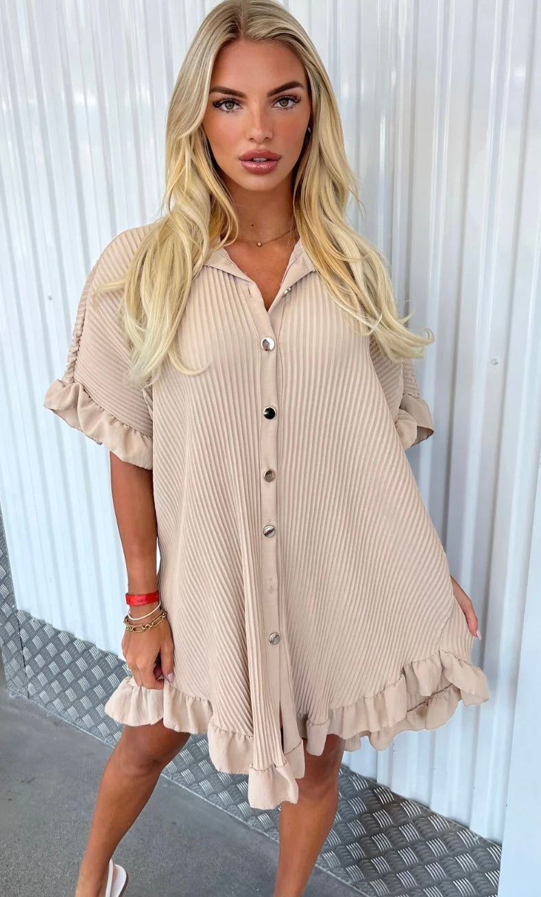 “DOLLY” Beige Ribbed Dress