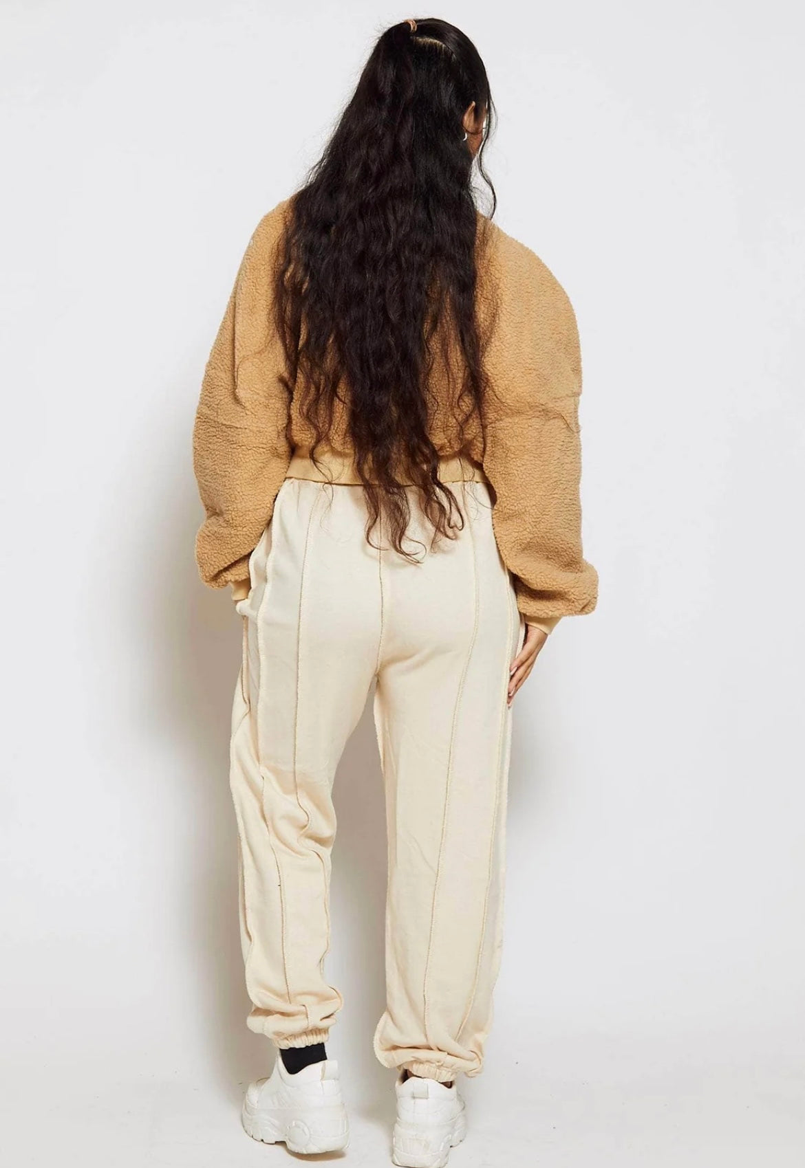 Seam Detail Beige Oversized Joggers